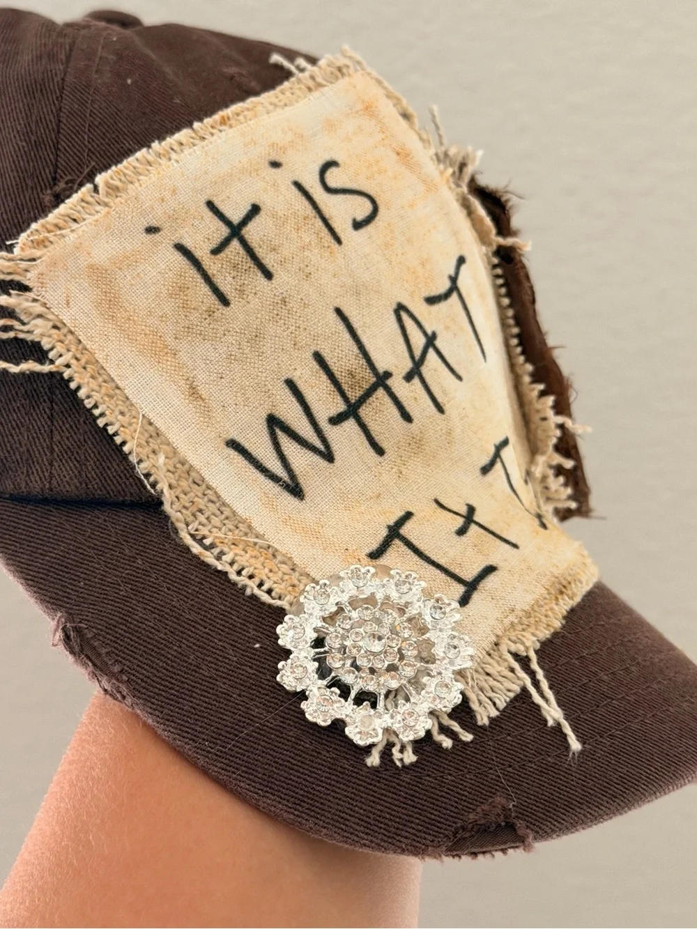 New Women’s Brown Cap with Patch & Flower Decorated by Blueberry Kate